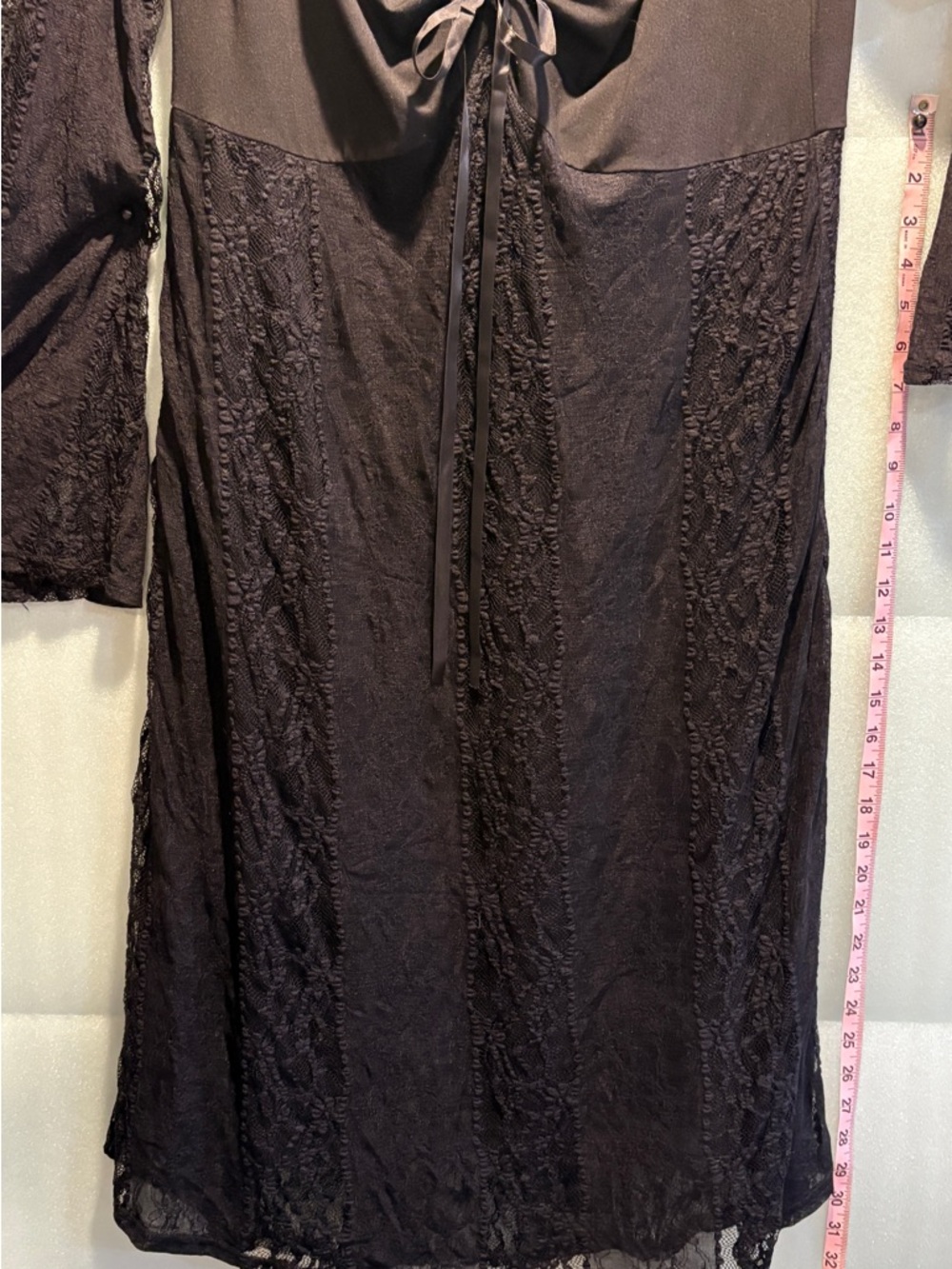 Cider Black Lace-Trim Ruched Midi Dress. Bell Sleeves. Hobo 1XL Goth Midi NWT - Picture 3 of 6
